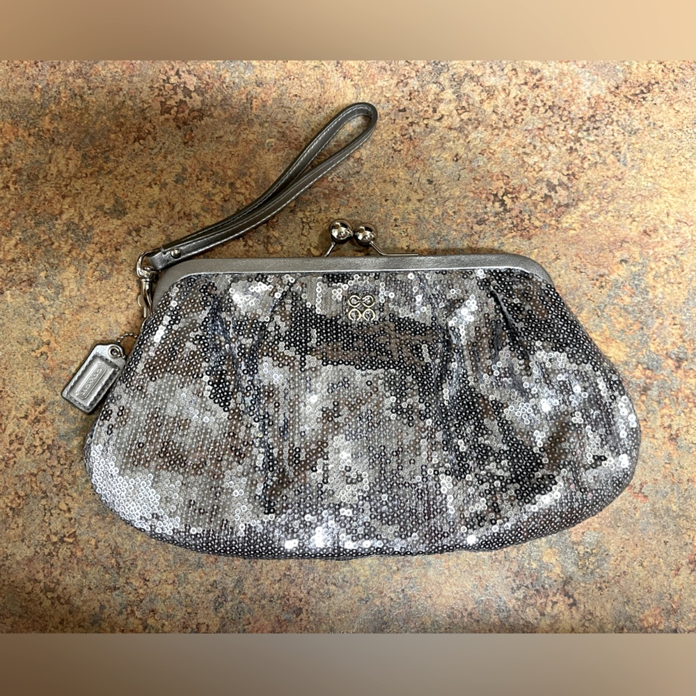 Authentic Coach silver sequin wristlet